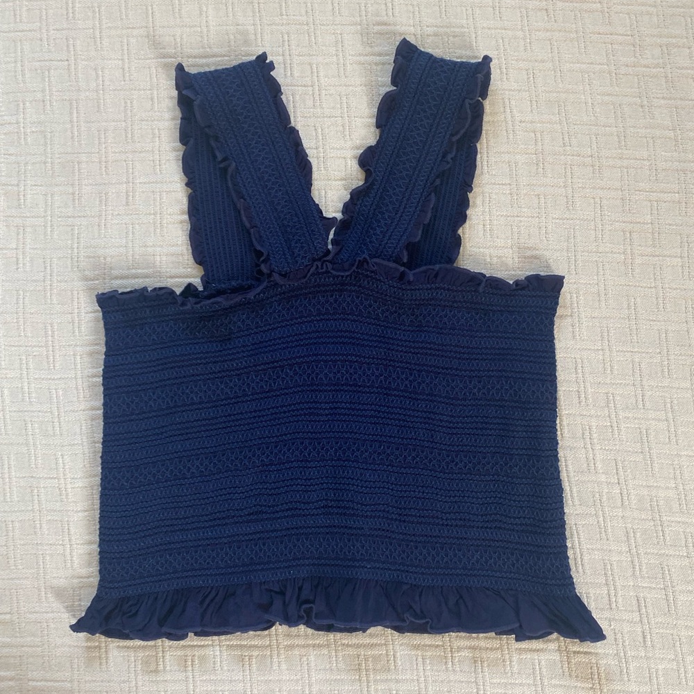 Lulus navy ruffle coquette smocked tank top size Large